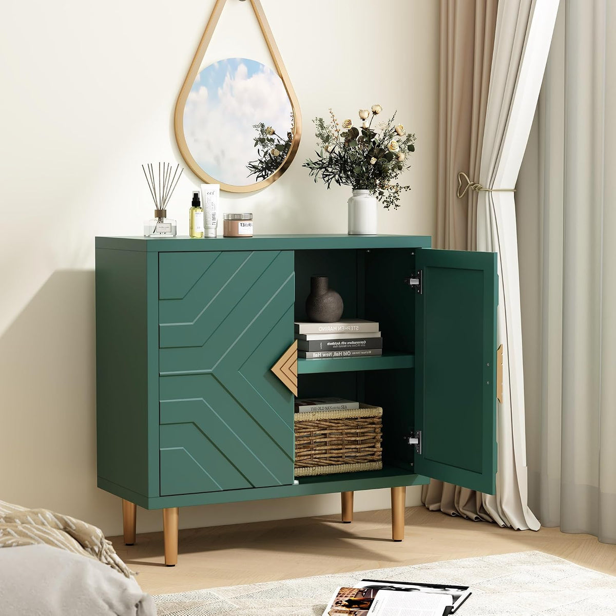 HLR 31.7'' Modern Sideboard Storage Cabinet with 2 Doors, Green