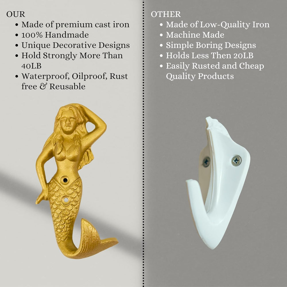 Set of 2 Cast Iron Mermaid Coat Hooks Wall Art Decor-Mermaid Hangers and Key ...