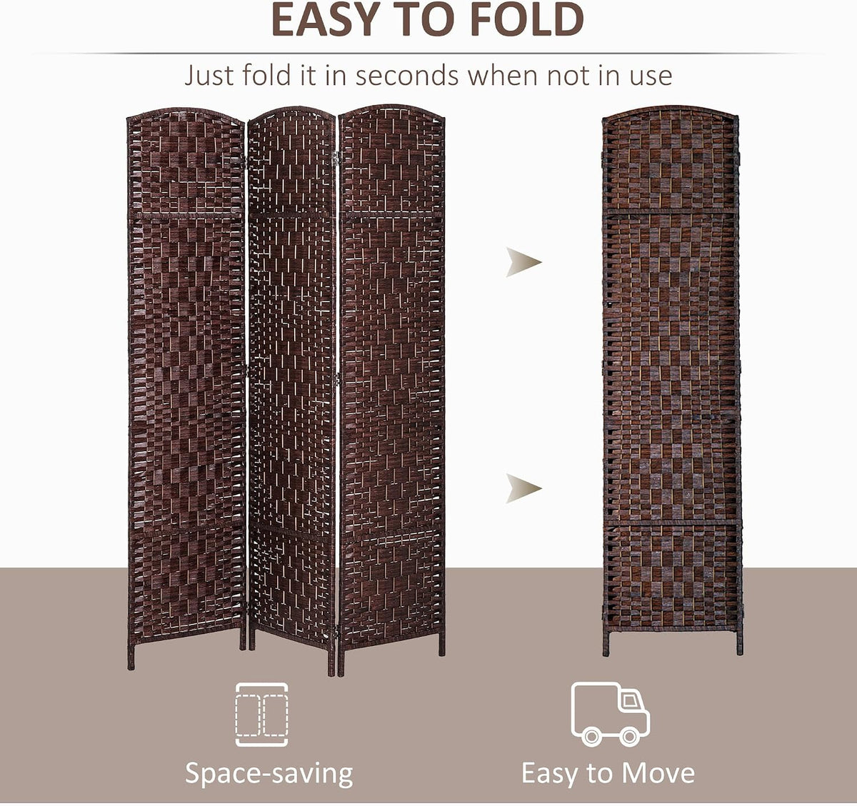 HOMCOM Room Divider 3-Panel, 6FT-Tall Folding Privacy Screen, Brown