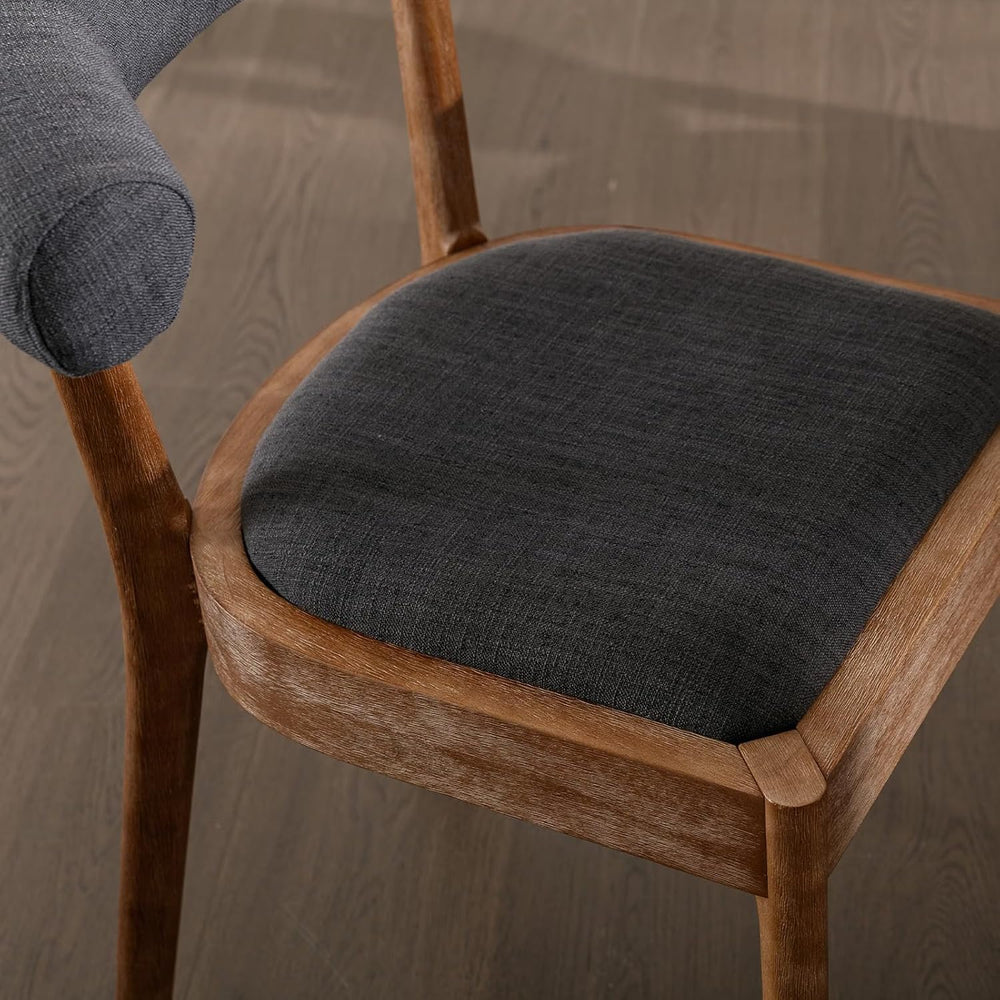 Wooden Dining Chairs Set of 4, Barrel Backrest, Charcoal