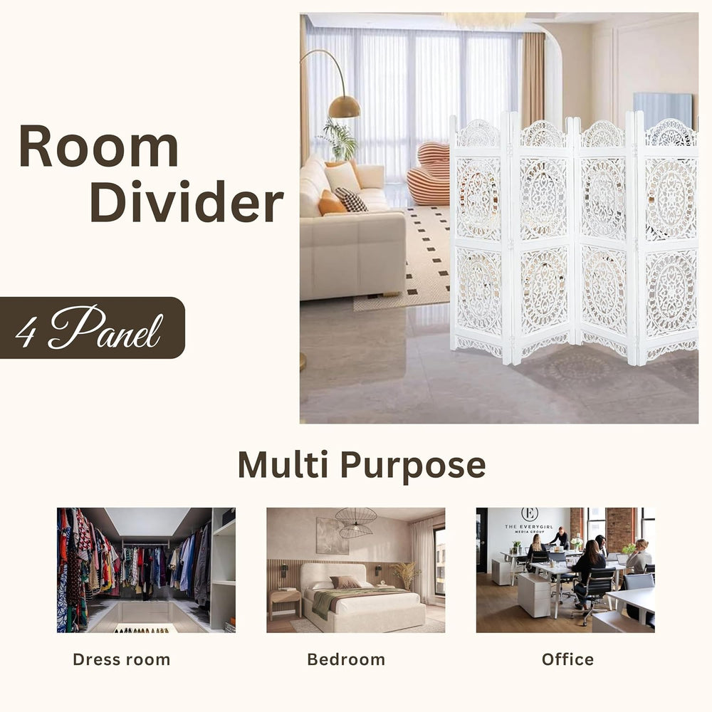 Lightnpro 4-Panel Wooden Room Divider 64x48, Preassembled Partition Screen