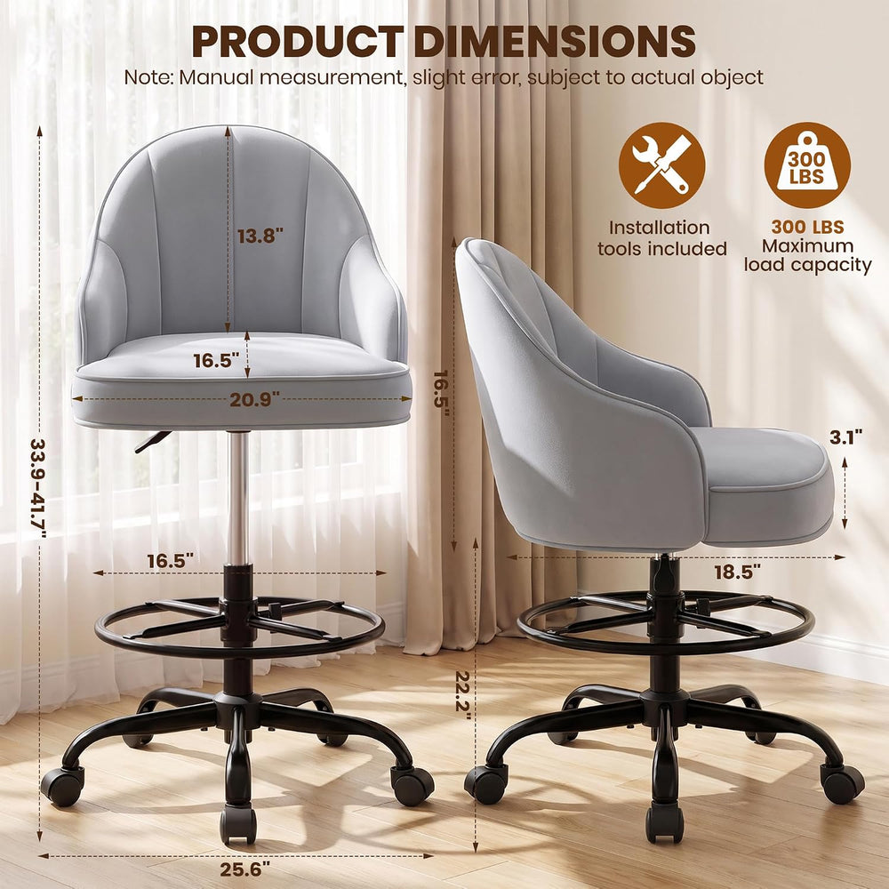 Drafting Tall Office Chair for Standing Desk, Velvet & Back Support