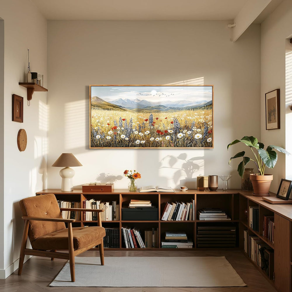 Kinetrix Large Landscape Framed Wall Art, Country Meadow Wildflower Picture