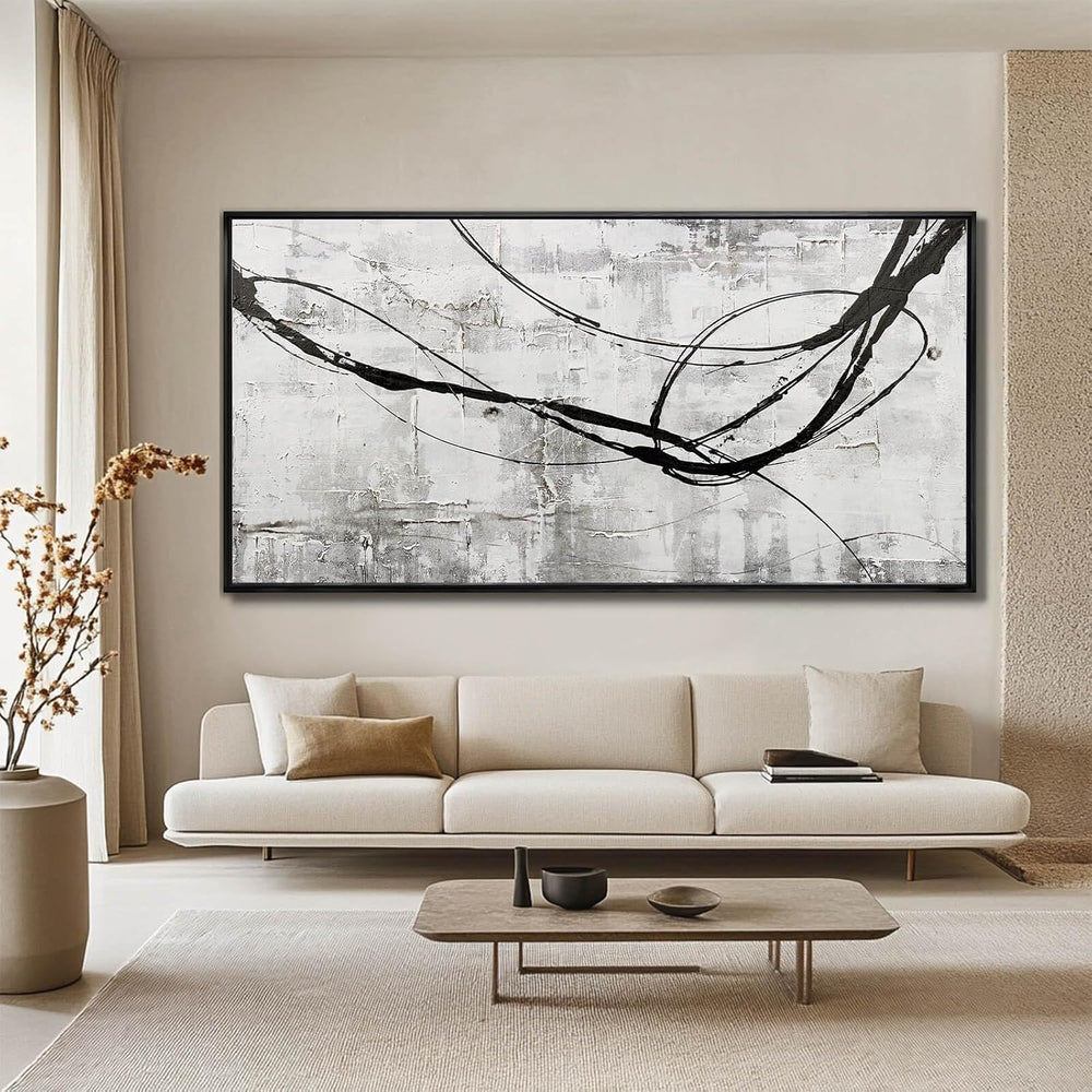 XIANSHOU Black Line Canvas Pictures Gray Decorative Painting 29"x58&quot...