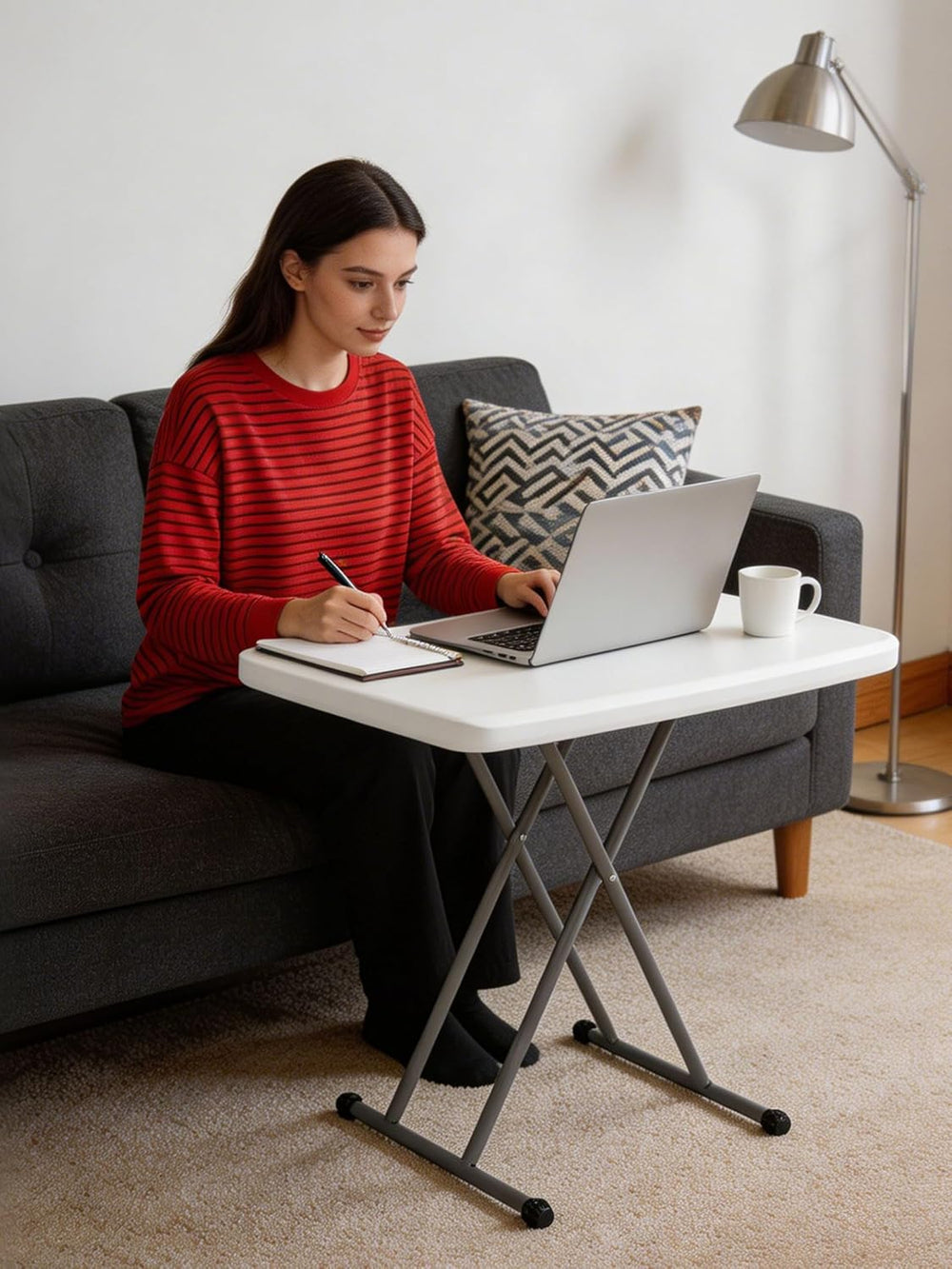 Small Folding Table 30 Inch Adjustable Height Portable TV Tray