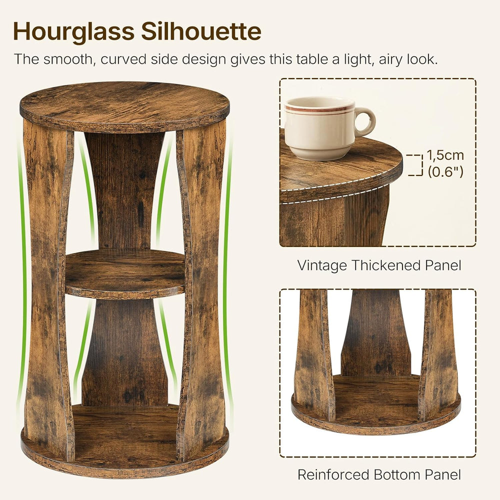 YATINEY Round Side Table Set of 2, 3-Tier Small End Table with Storage Shelve...