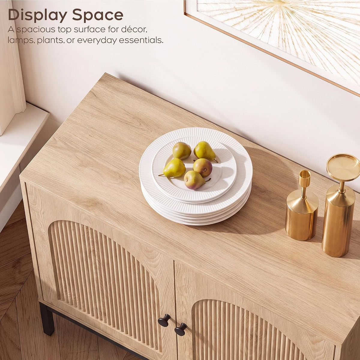 Yechen Modern Fluted Sideboard Buffet Cabinet with Storage, Natural Oak