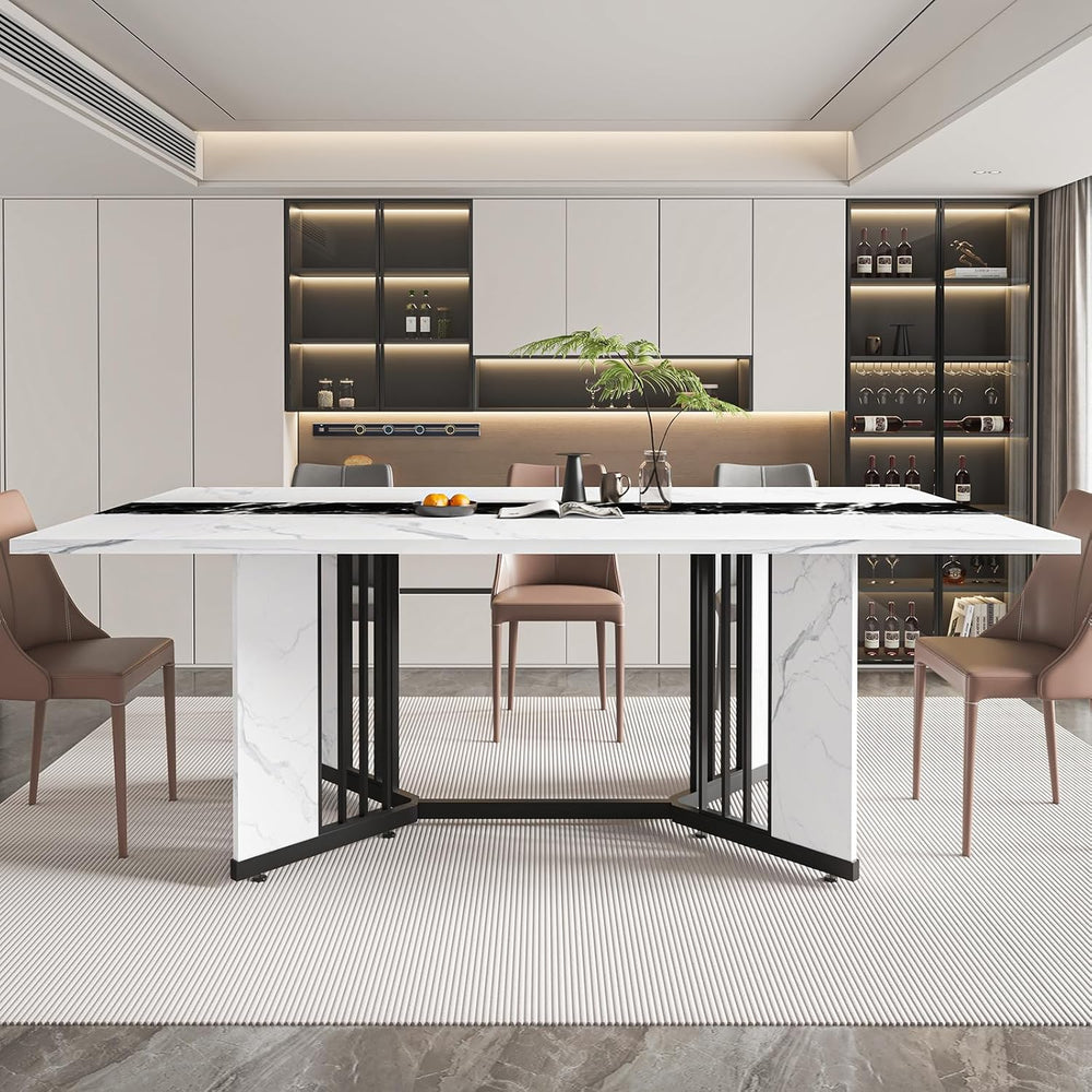 71inch Dining Table for 6-8 People, Large Rectangular Wood Kitchen Table with...