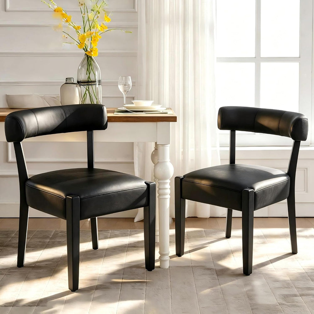 RNKSFX Black Dining Chairs Set of 2, Faux Leather Upholstered Kitchen & D...