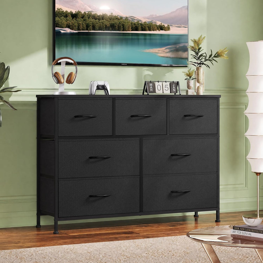 WLIVE Dresser for Bedroom, 7 Drawers, TV Stand, Black