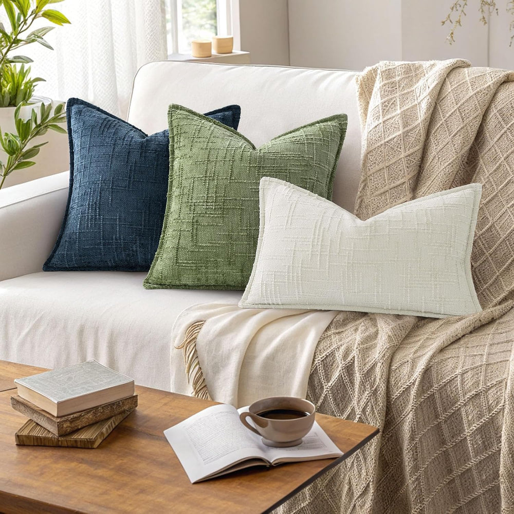decorUhome Chenille Throw Pillow Covers 20x20 Set of 2, Sage Green