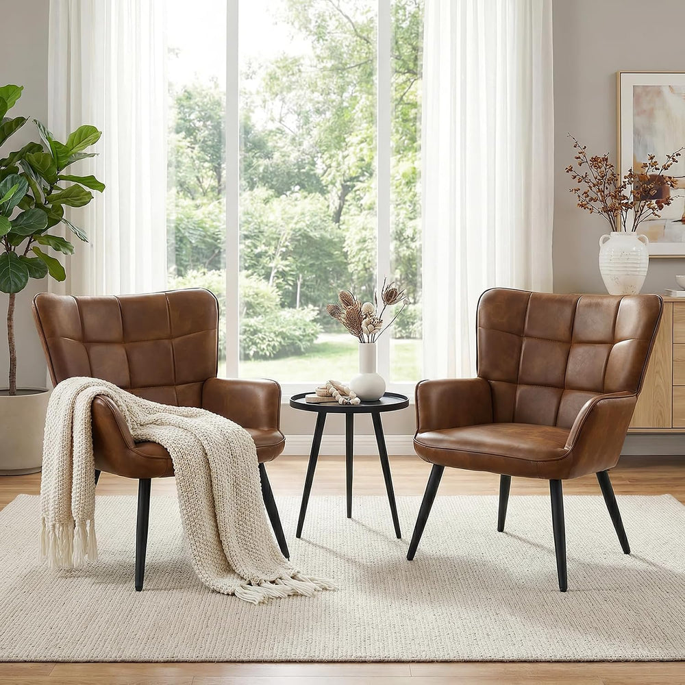 Furniliving PU Leather Armchair, Modern Mid Century Accent Chair with Backres...