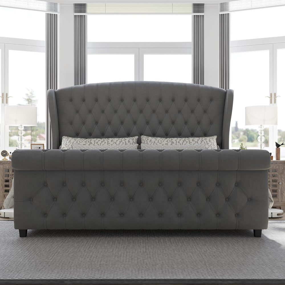 AMERLIFE California King Upholstered Sleigh Bed Frame with Headboard