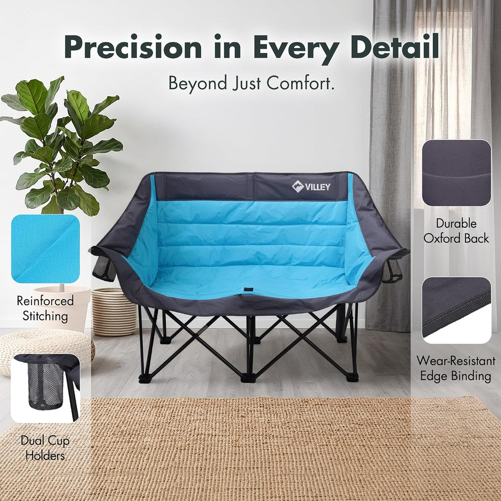 VILLEY Oversized Double Camping Chair, Heavy-Duty Folding Loveseat