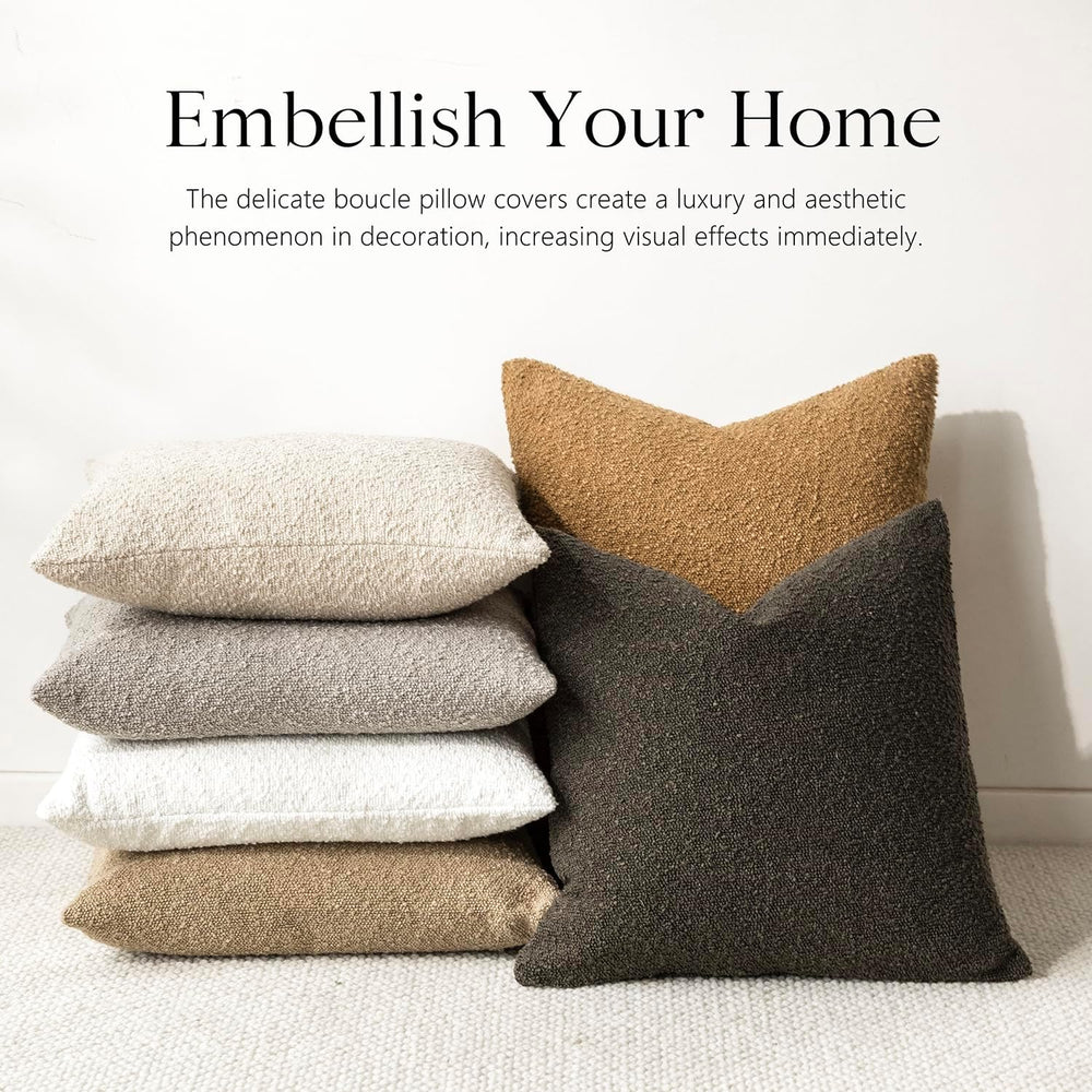 Foindtower Decorative Textured Boucle Throw Pillow Covers 26x26 Dark Brown
