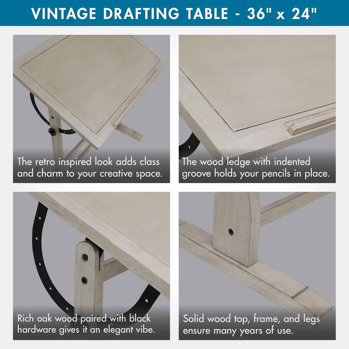 studio designs vintage drawing/drafting table with pencil ledge, package contents