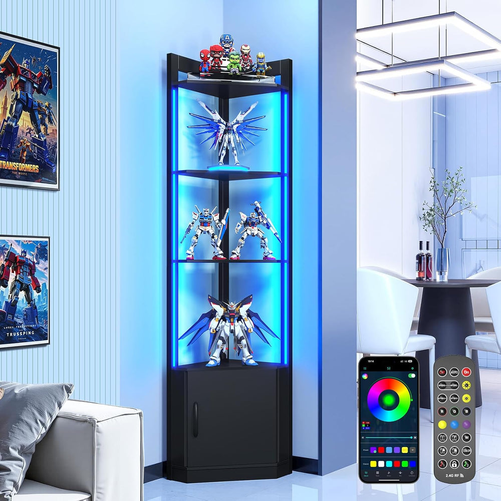 5-Tier Corner Shelf with RGB Light, 65" Tall Display Cabinet