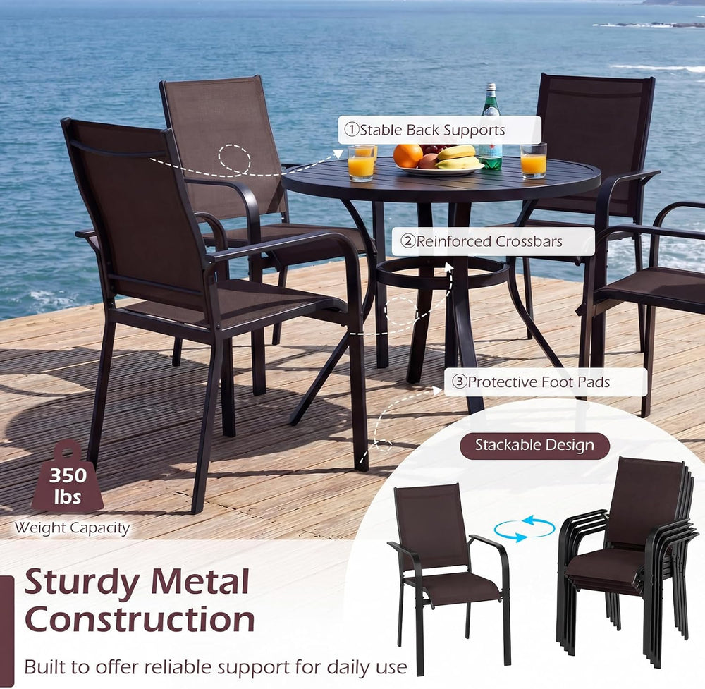 Tangkula Patio Dining Chairs Set of 2, Stackable Outdoor Armchairs with Metal...