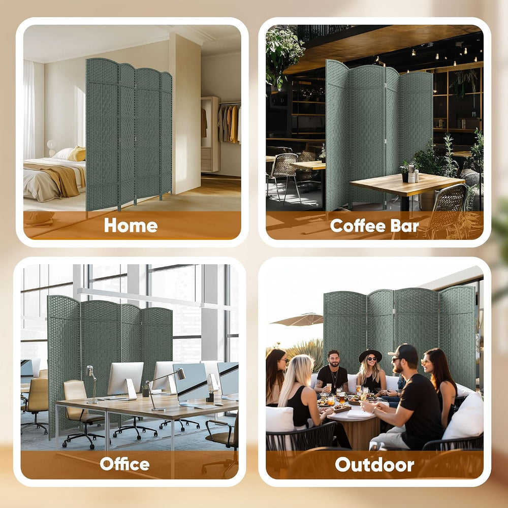 JOSTYLE Rattan Room Divider, 4-Panel Folding Privacy Screen 6ft. Extra Wide