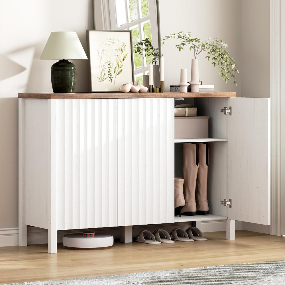 Vlsrka Shoe Storage Cabinet with Doors and Adjustable Shelves, White