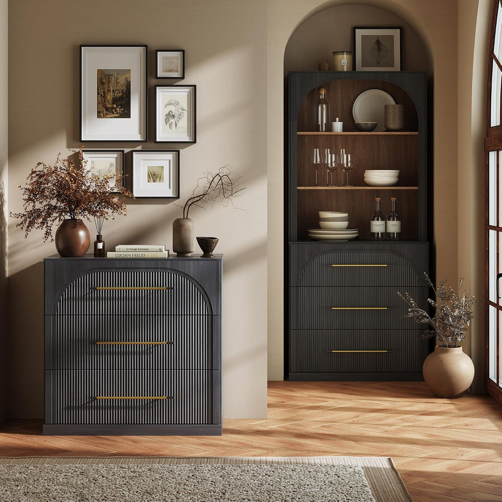 BELLEZE Fluted Modular Sideboard Cabinet, Classic Modern Buffet Cabinet with ...