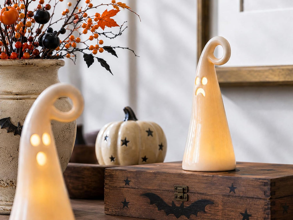 Parsin 5 PCS Ceramic Ghost Light Up Decor, Cute Halloween Decor