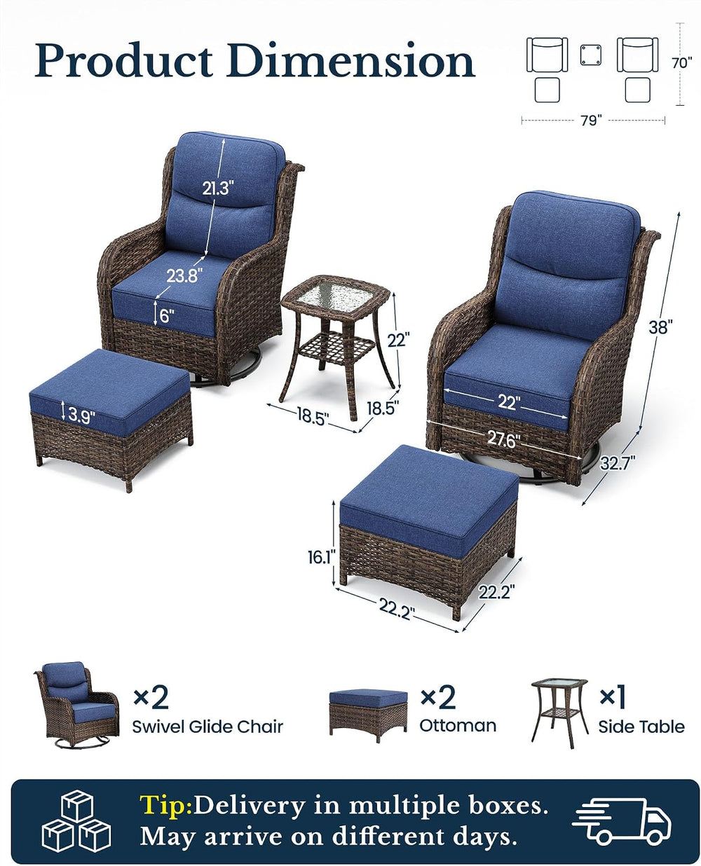 HILLGA Luxury Outdoor Patio Furniture Set with 6-Inch Thick Cushions