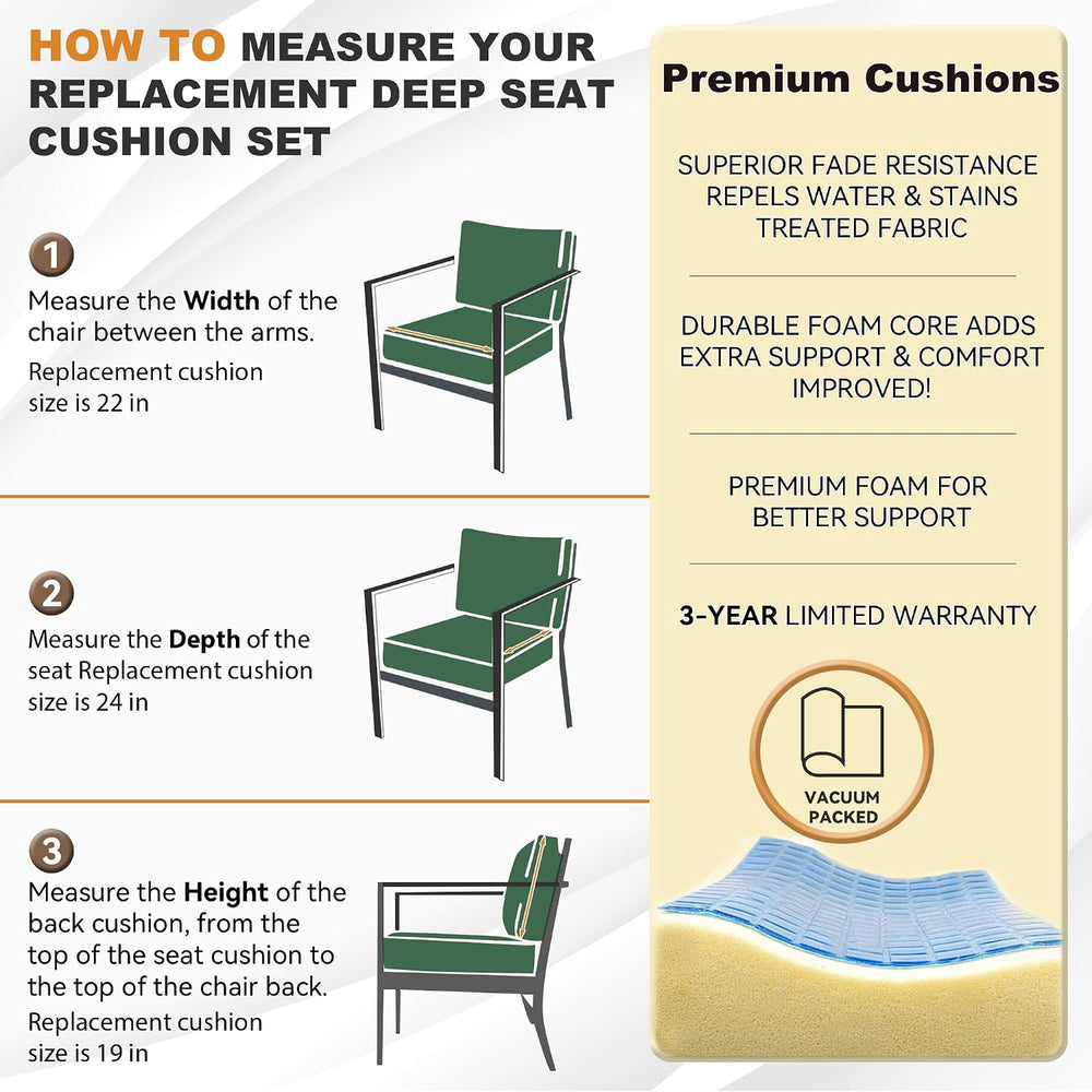 Outdoor Seat Cushion 24 x 22 Inch, Olefin Patio Furniture Cushions with Remov...