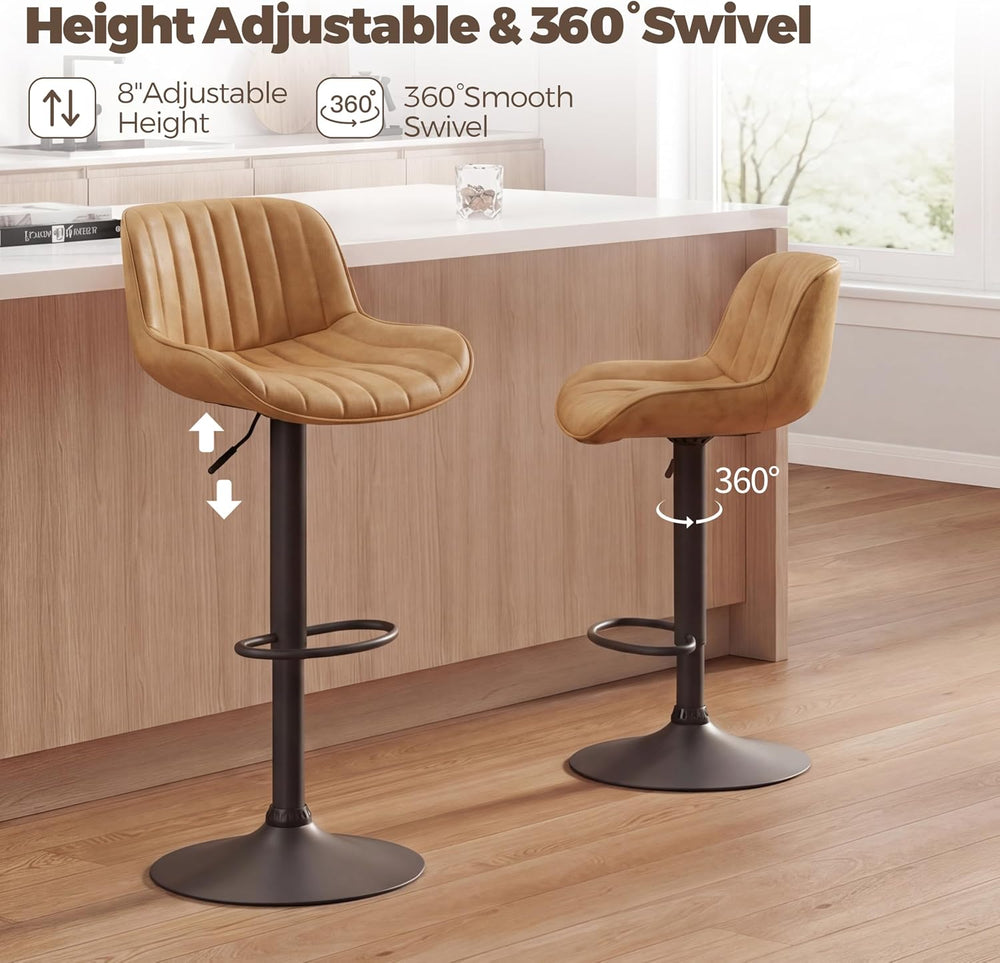 Volans Bar Stools Set of 4, Mid Century Counter Stools Faux Leather Swivel Ad...