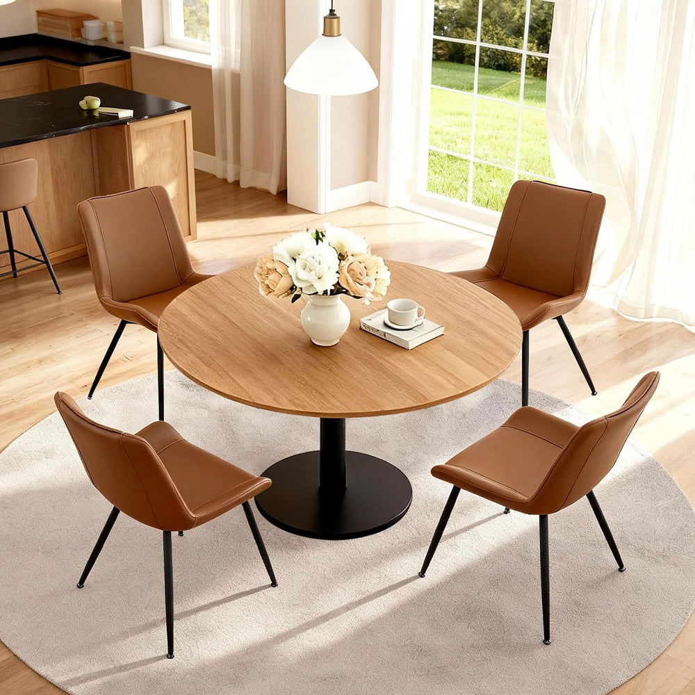 Dining Chairs Set of 2, PU Leather Armless with Metal Legs Brown