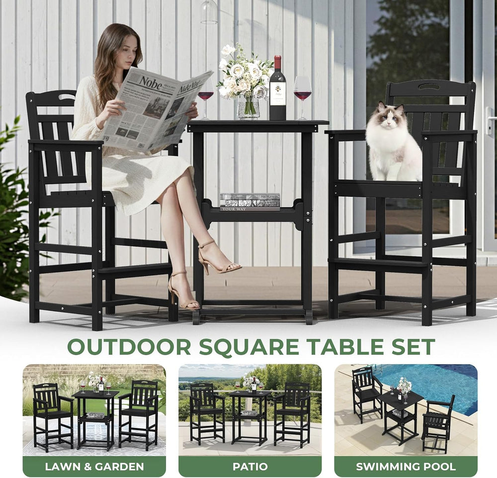 Outdoor Bistro Bar Set, Patio High Top Table and Bar Height Tall Adirondack C...