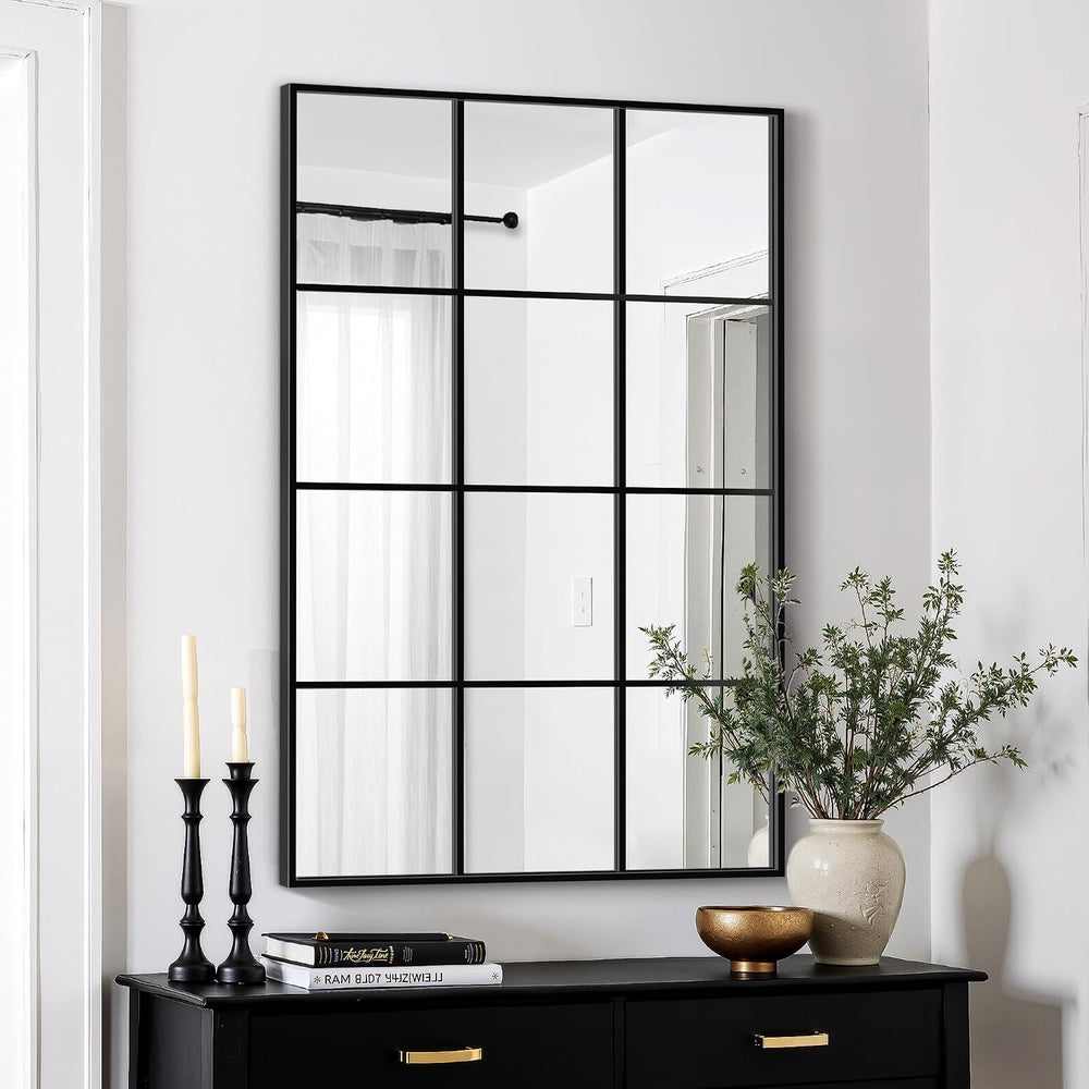 Window Pane Mirror for Wall Decor, 30" x 40" Decorative Mirror, Black