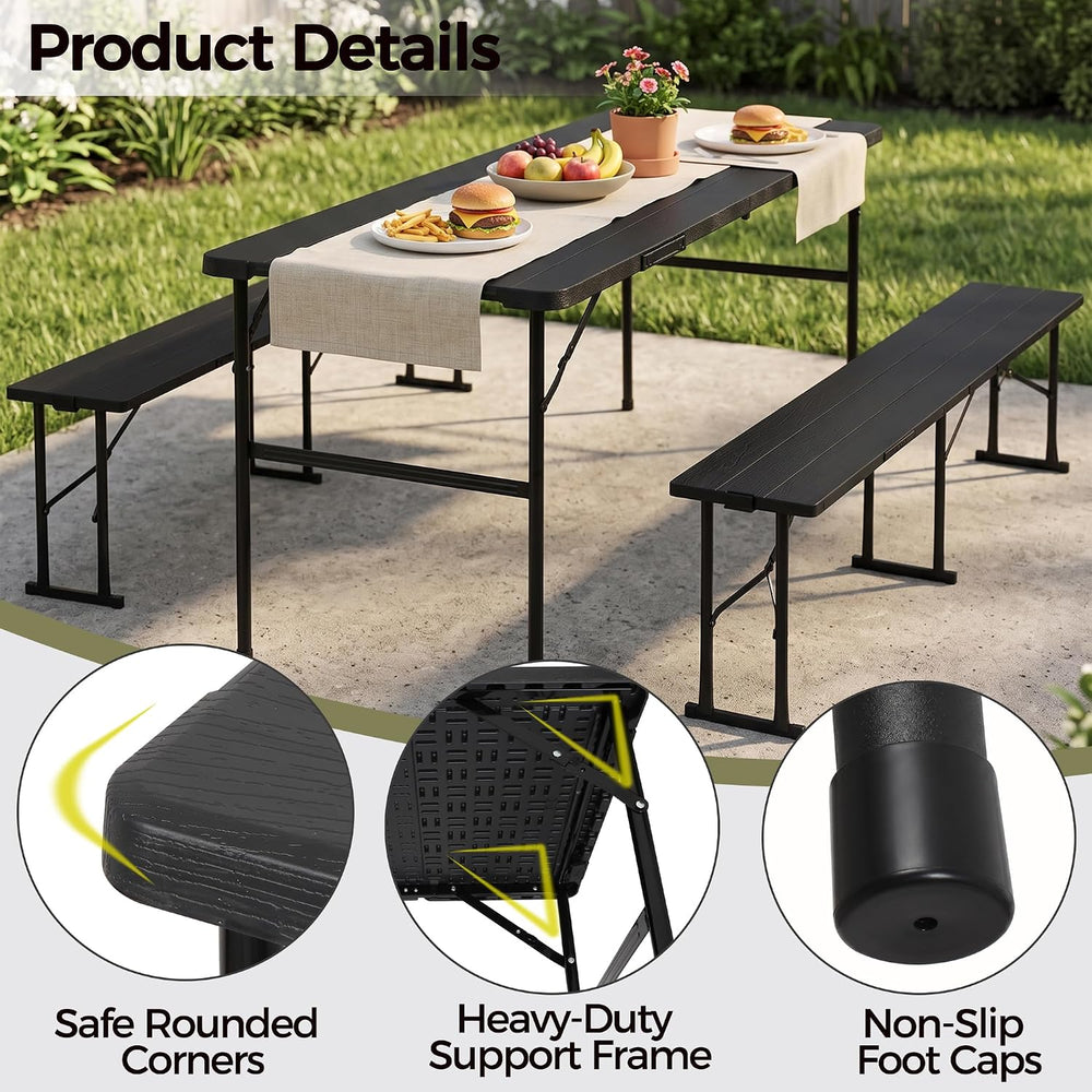 SUPER DEAL Folding Table Set with 2 Benches, 5.8 FT Camping Picnic Table Set,...