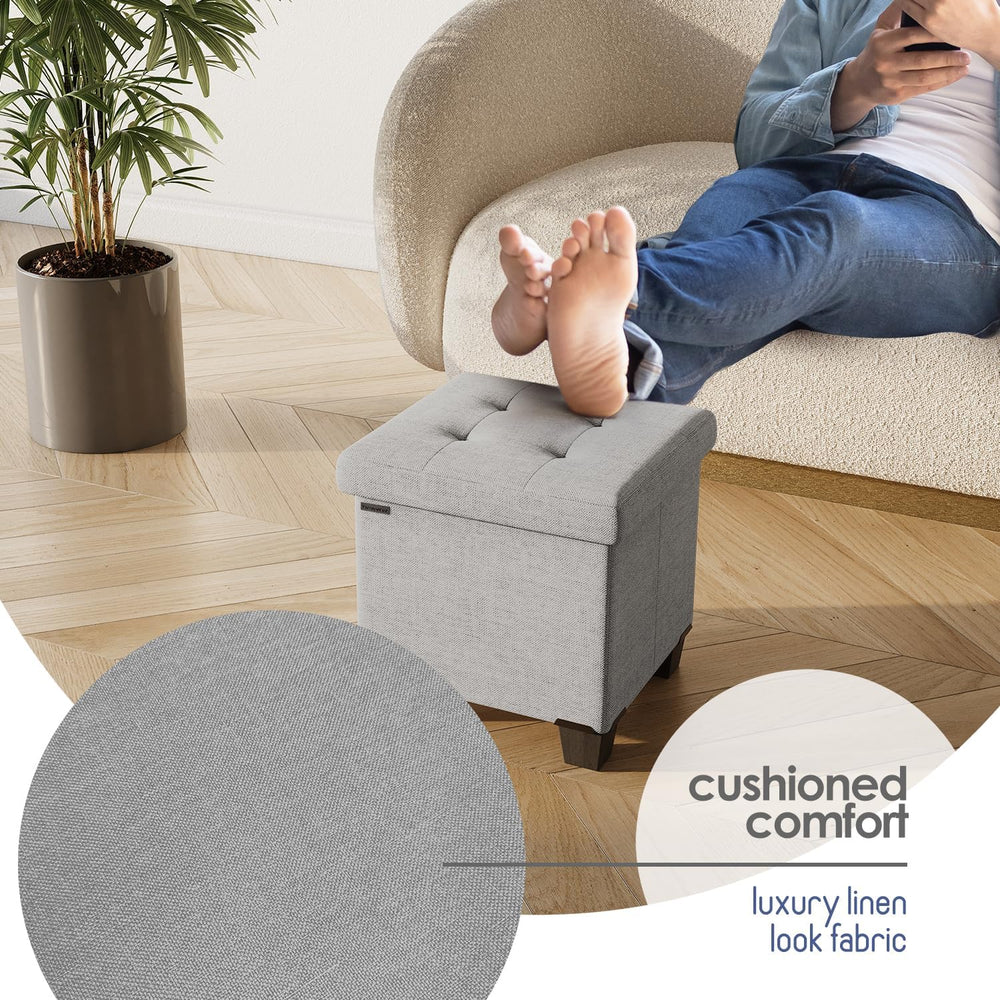 Storage Ottoman Cube with Small Bin, 15-in Square Ottoman with Storage for Li...