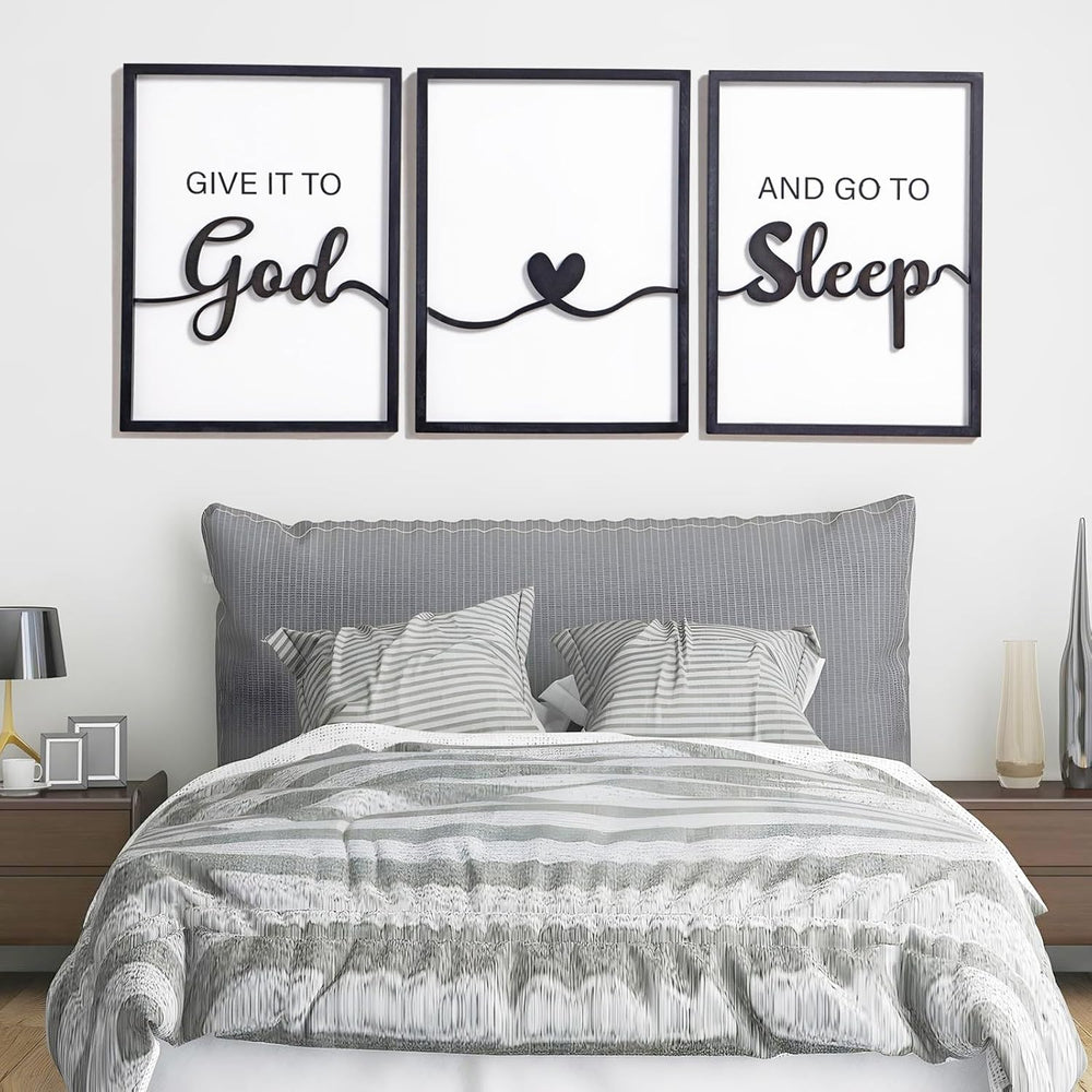 3D Wood Give it to God and Go to Sleep Signs 36x16”, Above Bed Wall Decors, B...