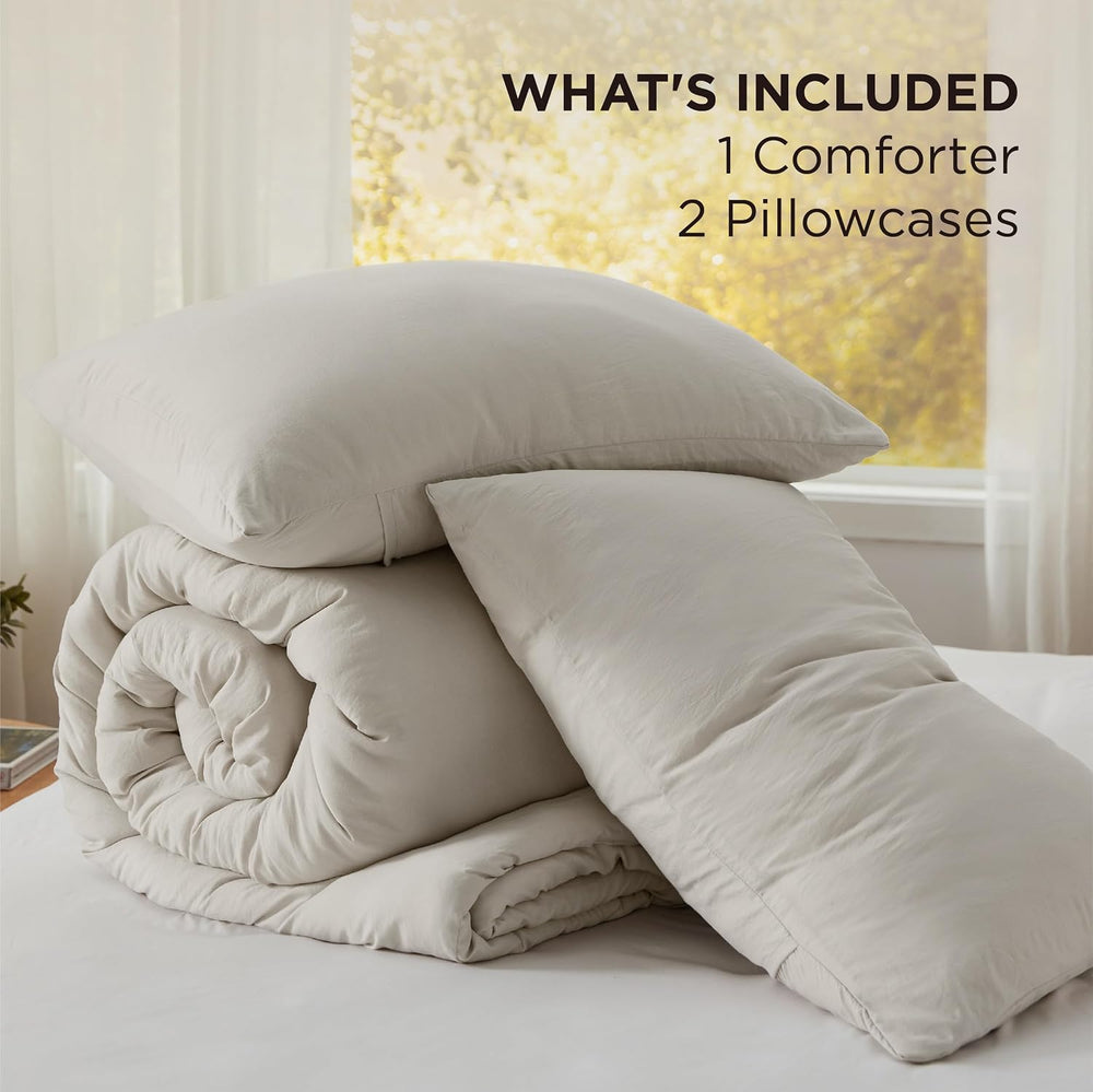 Bedsure Queen Comforter Set Prewashed Soft Bedding Set 3Pcs Beige 90"x90...