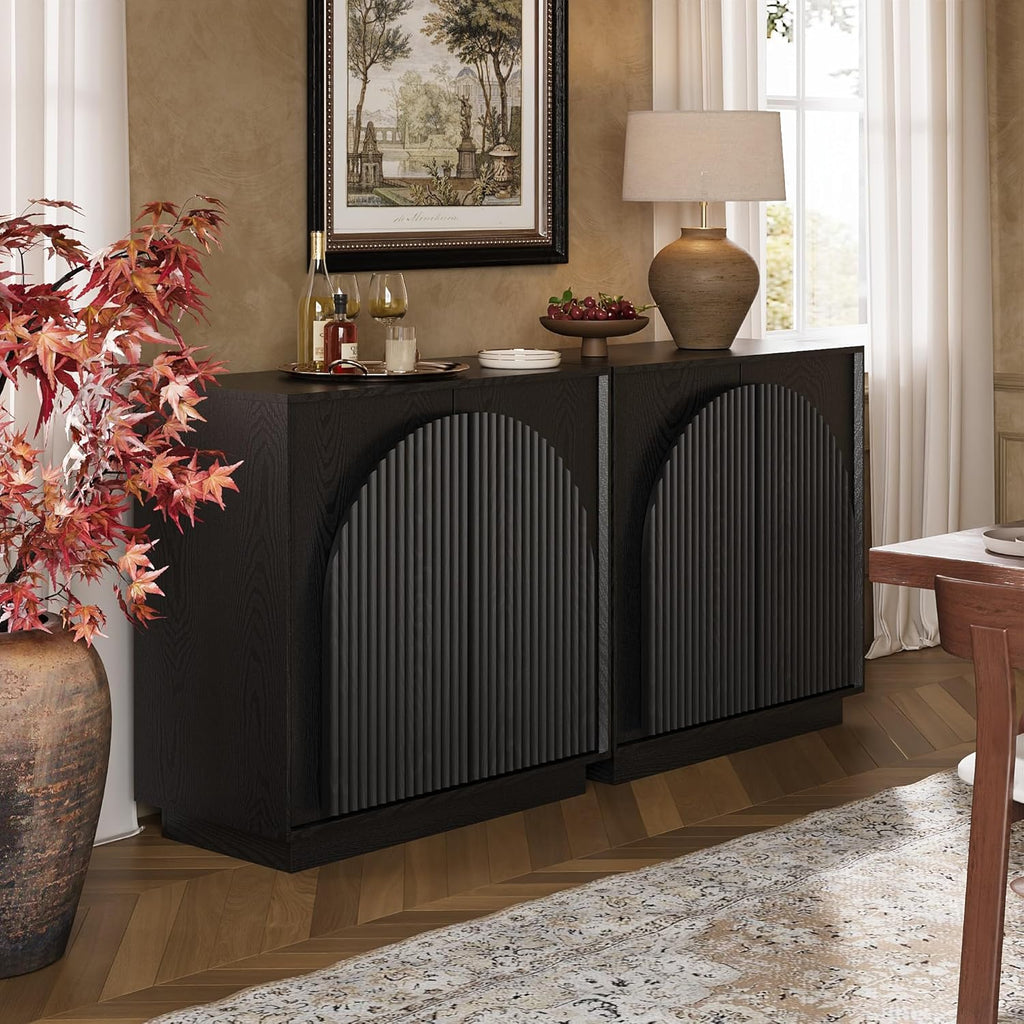 win2win 31.5" Small Buffet Cabinet with Storage, Arched Doors, Black, 1PCS