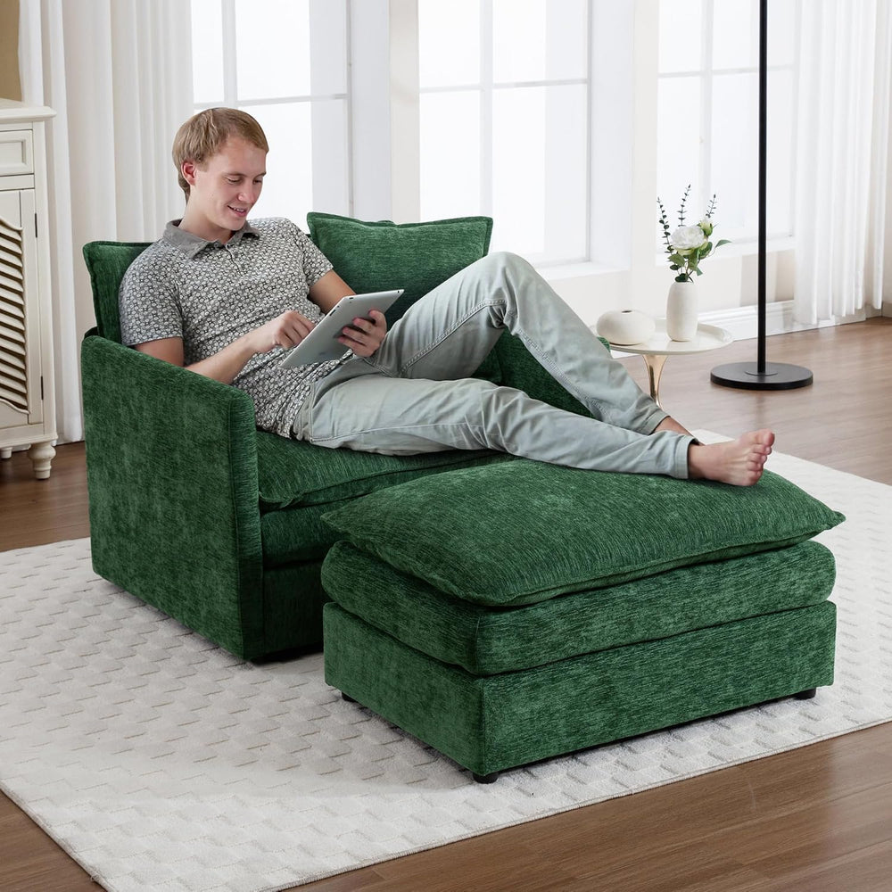 SLEERWAY Oversized Chair with Ottoman Set, Modern Comfy Living Room Chenille ...