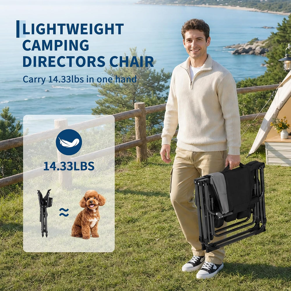 Garvee Oversized Camping Chair Portable Directors Chairs with Side Table