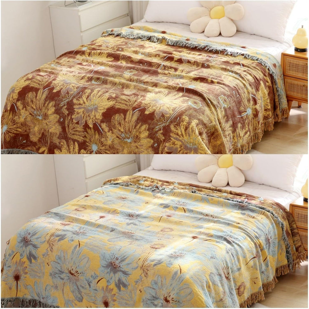 Boho Cotton Throw Blankets for Bed Couch, 100% Soft Cozy Cotton Blanket Rusti...