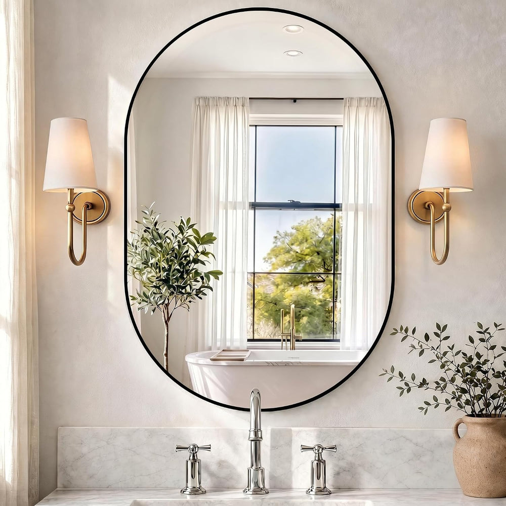 Bathroom Vanity Mirror for Over Sink, 20"x30" Black Oval Large Wall...
