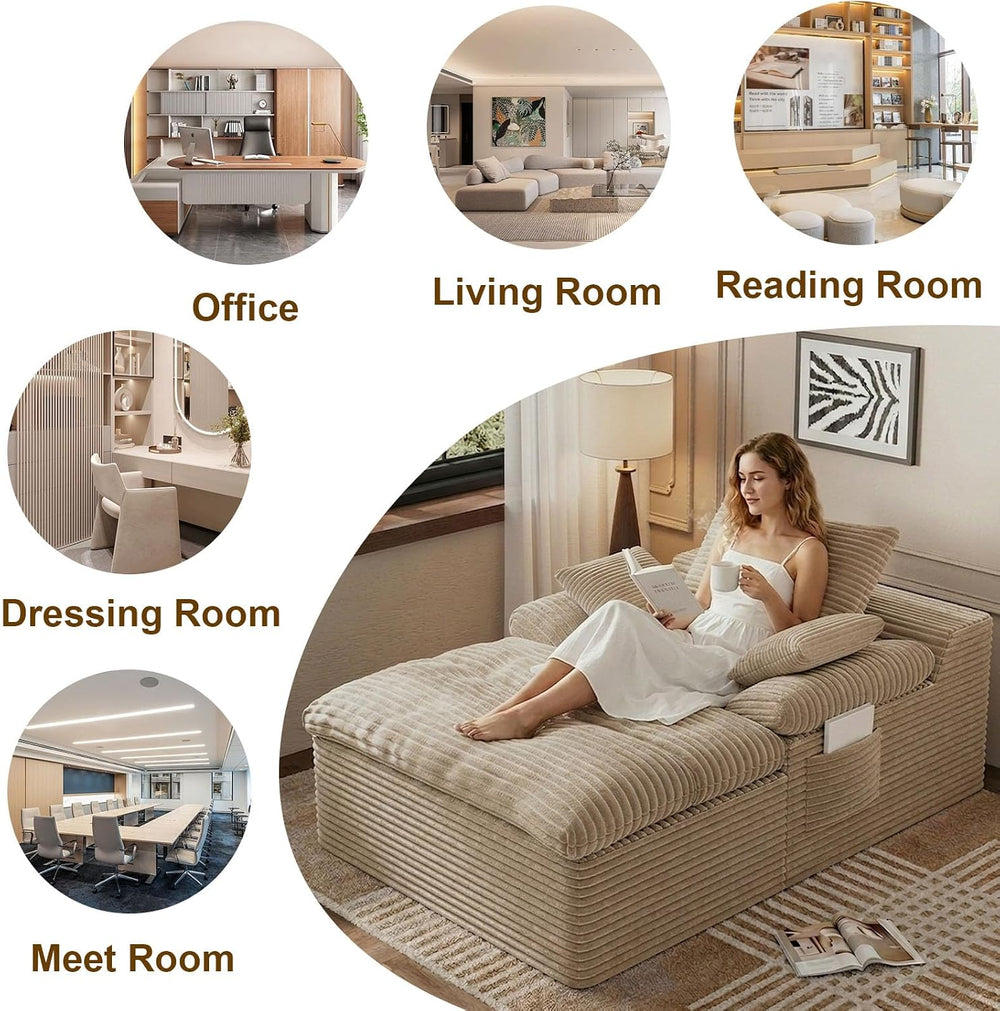 65" Oversized Chaise Lounge Chair Indoor, Boneless Chaise Lounge Chair D...