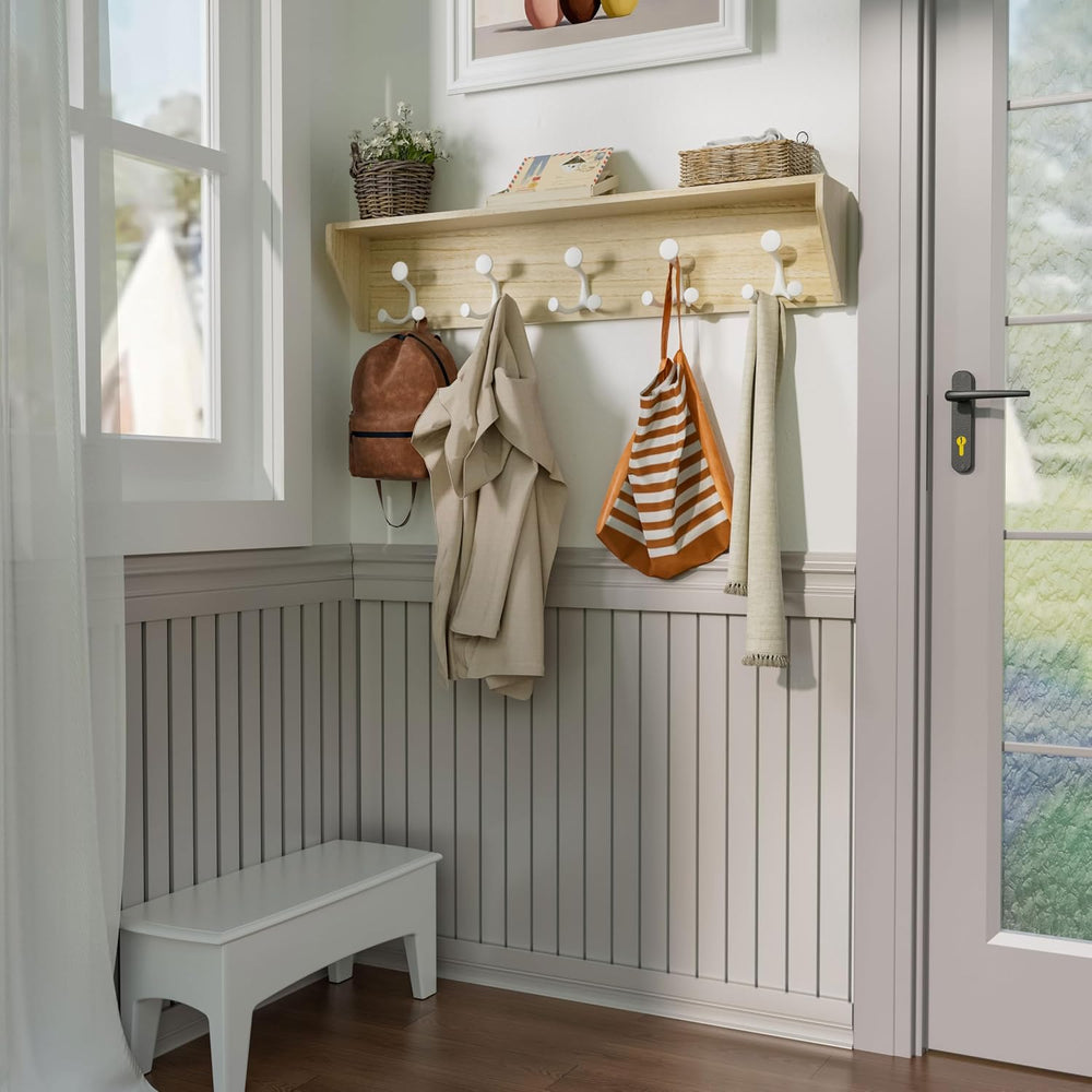 SKOLOO Wall Shelf with Hooks, 24-Inch Coat Rack Wall Mount with Shelf Organiz...
