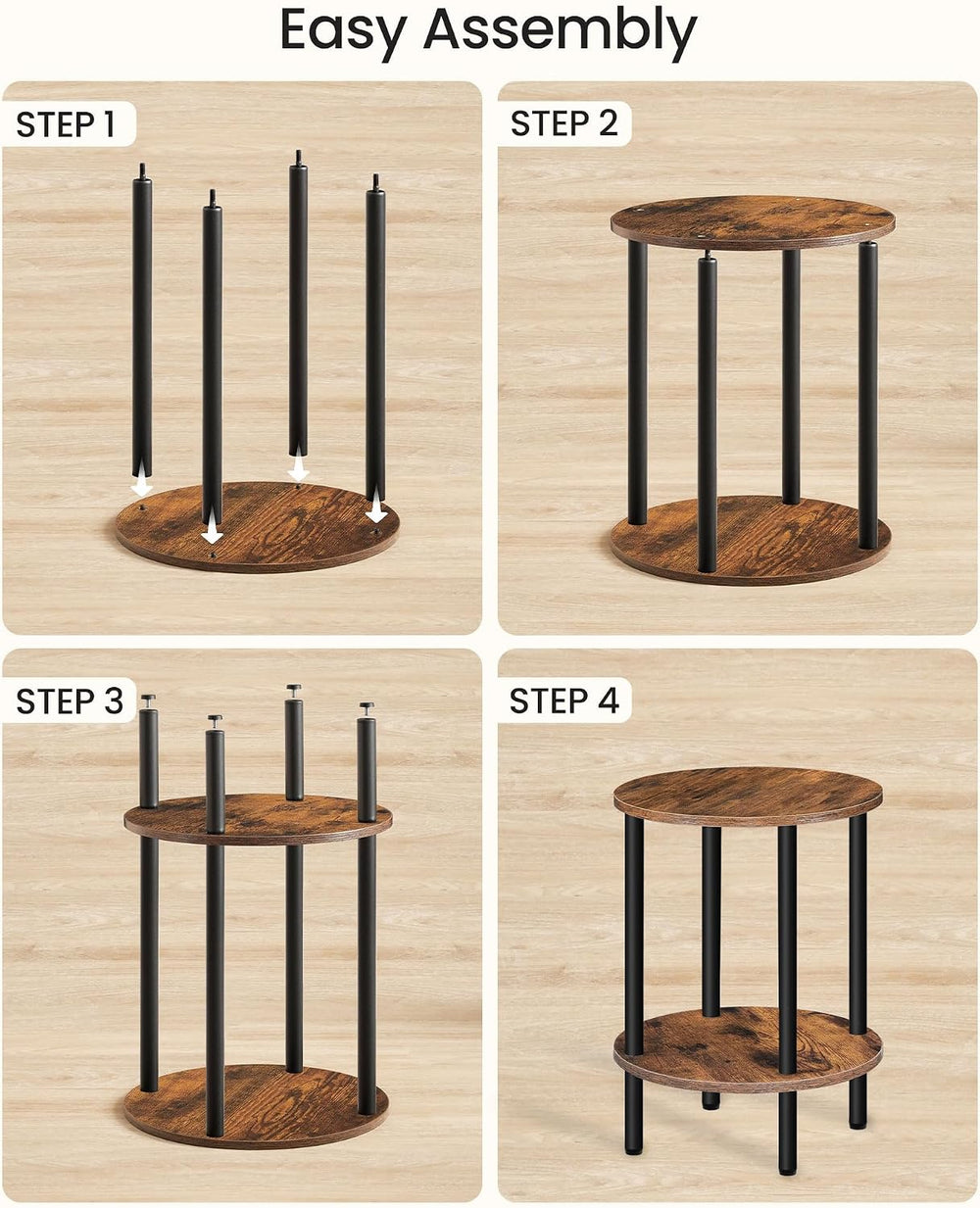 CHOEZON Side Table Set of 2, 2-Tier Round End Table, Small Nightstand with St...