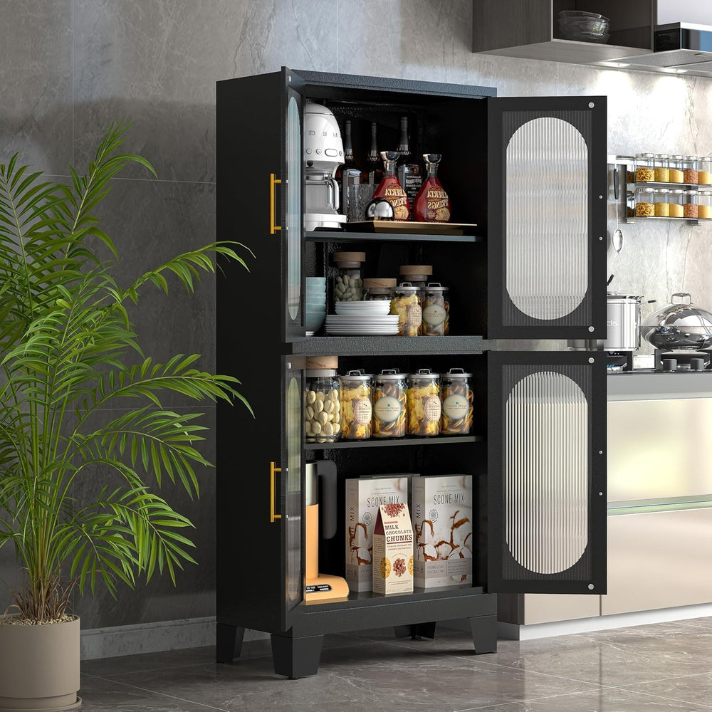 GAIOUS Black Kitchen Pantry Cabinet,Storage Cabinet with Acrylic Glass Door