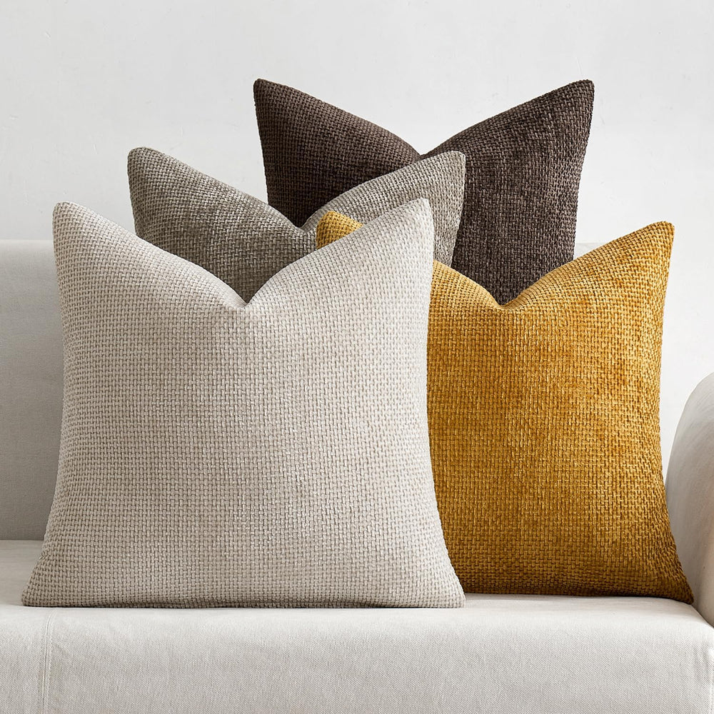 MIULEE Decorative Chenille Fall Pillow Covers Gold Brown 18x18 Pack of 4