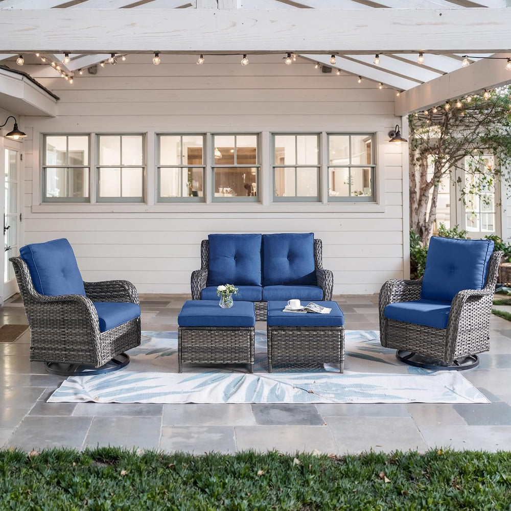 Belord 5 Piece Wicker Patio Furniture Set, Outdoor Swivel Rocker Chairs Set o...