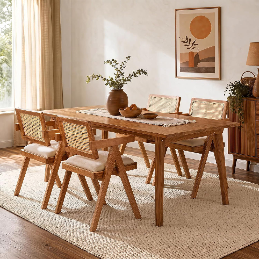 GIANTEX Rattan Dining Chairs Set of 4, Fabric Kitchen Chairs w/Armrests &...
