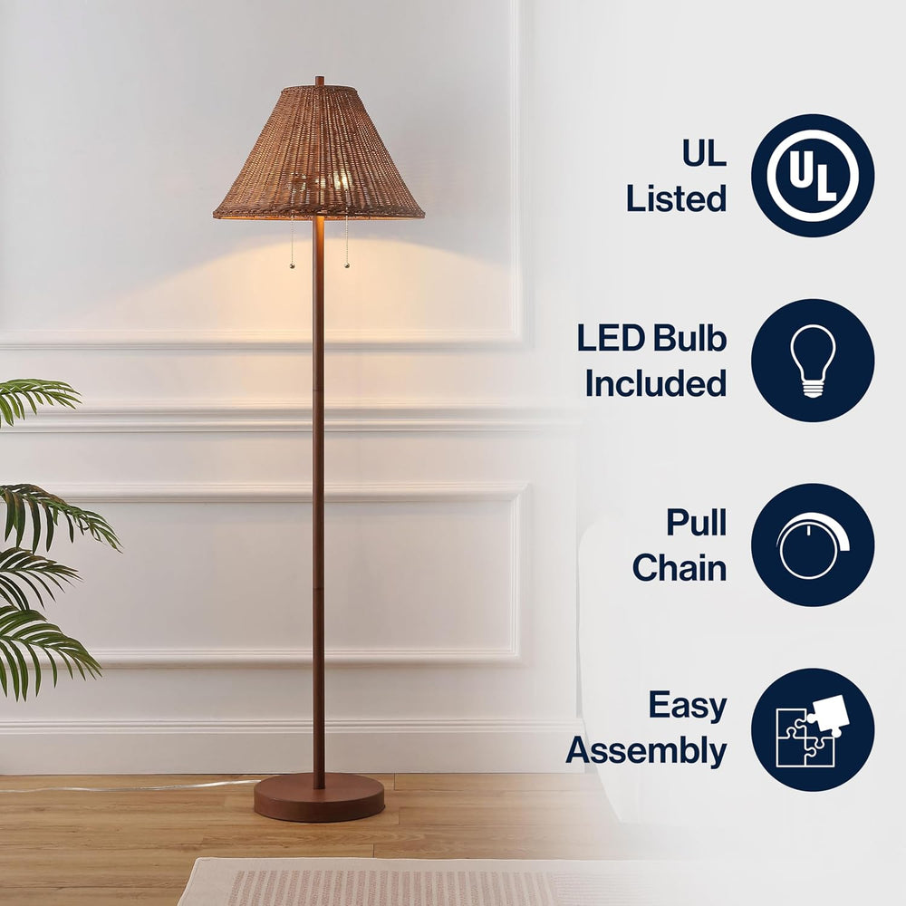 JONATHAN Y Nando 2-Light Coastal Rattan Floor Lamp 61", Brown