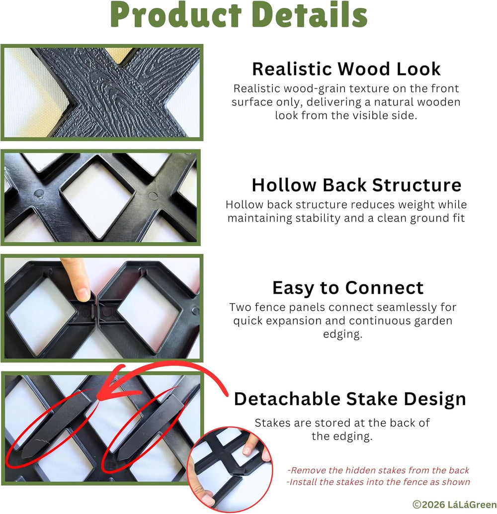 LaLaGreen Garden Edging Border (23x8.5in, 10 Pack) Black Plastic Fence
